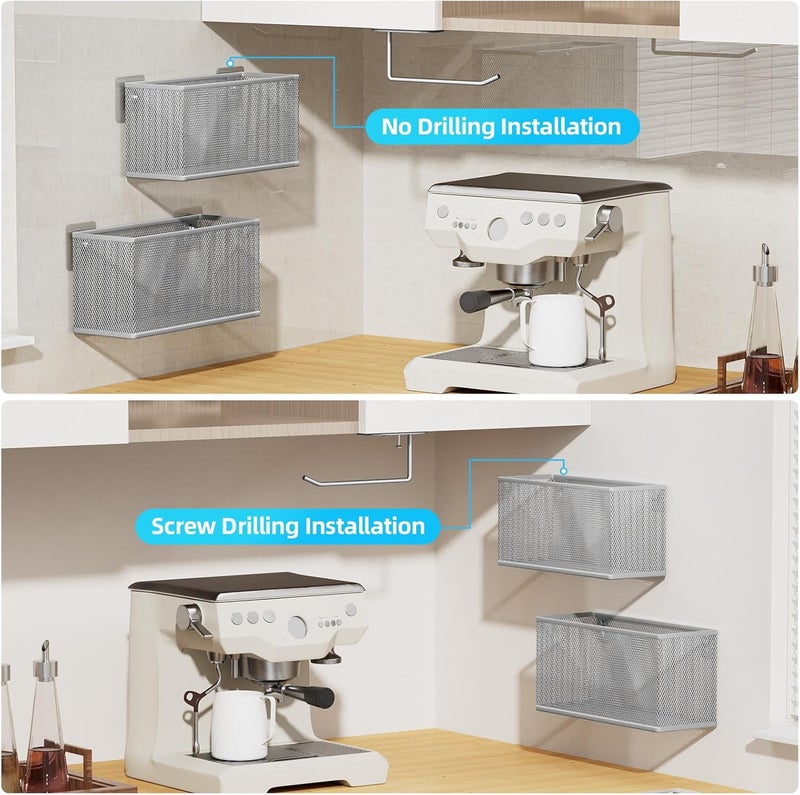 VITVITI 5 Pack Cabinet Door Organizer, Kitchen Over the Door Towel Holder and Tumbler Lid Organizer, Metal Adhesive Bathroom Inside Cabinet Doors Basket, Silver - Image 5